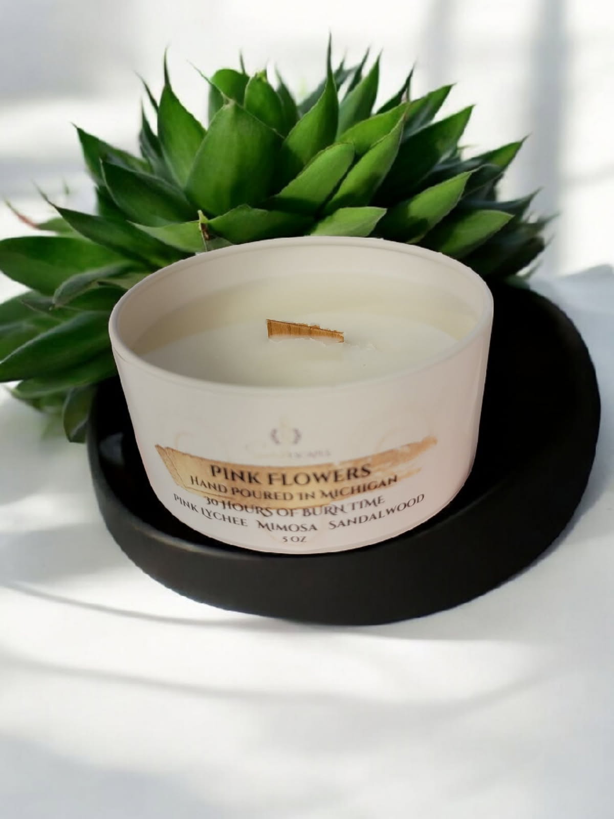 Pink Flowers 5oz Wooden Wick Candle