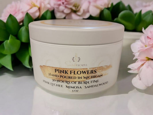 Pink Flowers 5oz Wooden Wick Candle